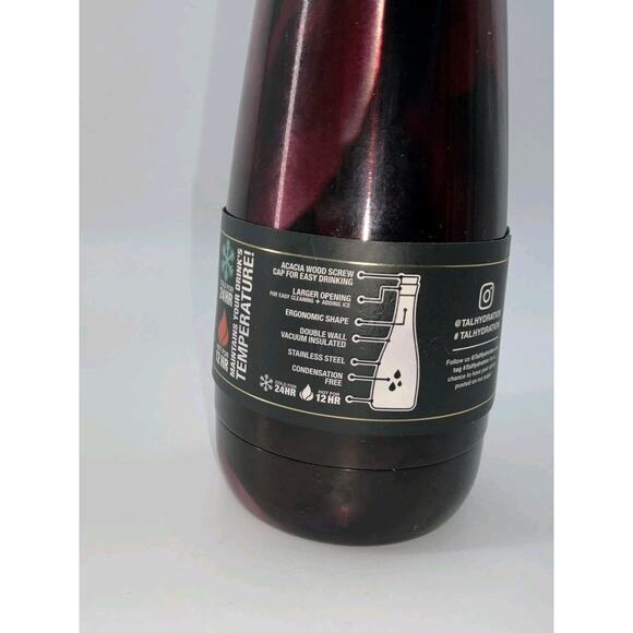 Tal Floral Bordeaux Stainless Steel 17 Ounce Water Bottle with Acacia Wood Lid - Picture 4 of 8